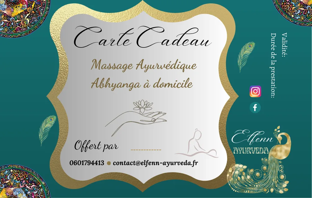 Modèle de carte cadeau Elfenn Ayurvéda pour offrir un massage Abhyanga